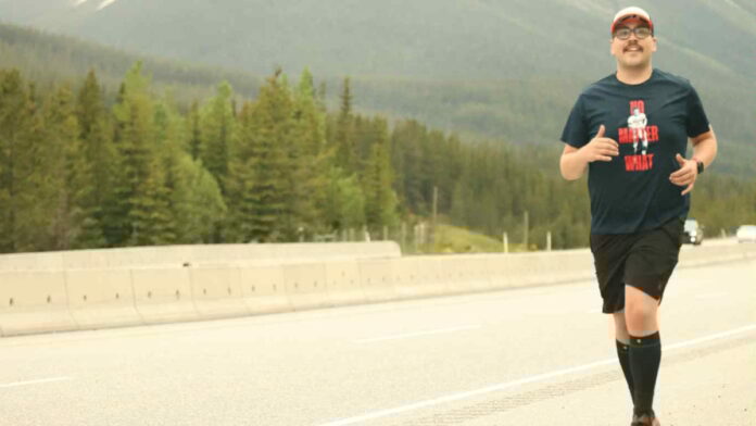 Miles for Markus founder Noah Allison running on the side on Highway 16. Photo courtesy of Noah Allison
