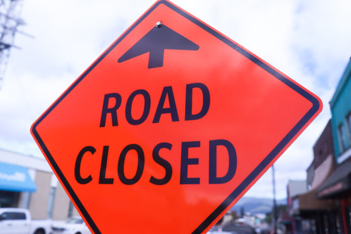 Road closure sign on 2 avenue west in Prince Rupert