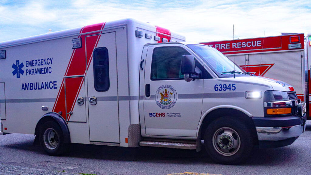 An ambulance in Prince Rupert responding to a call