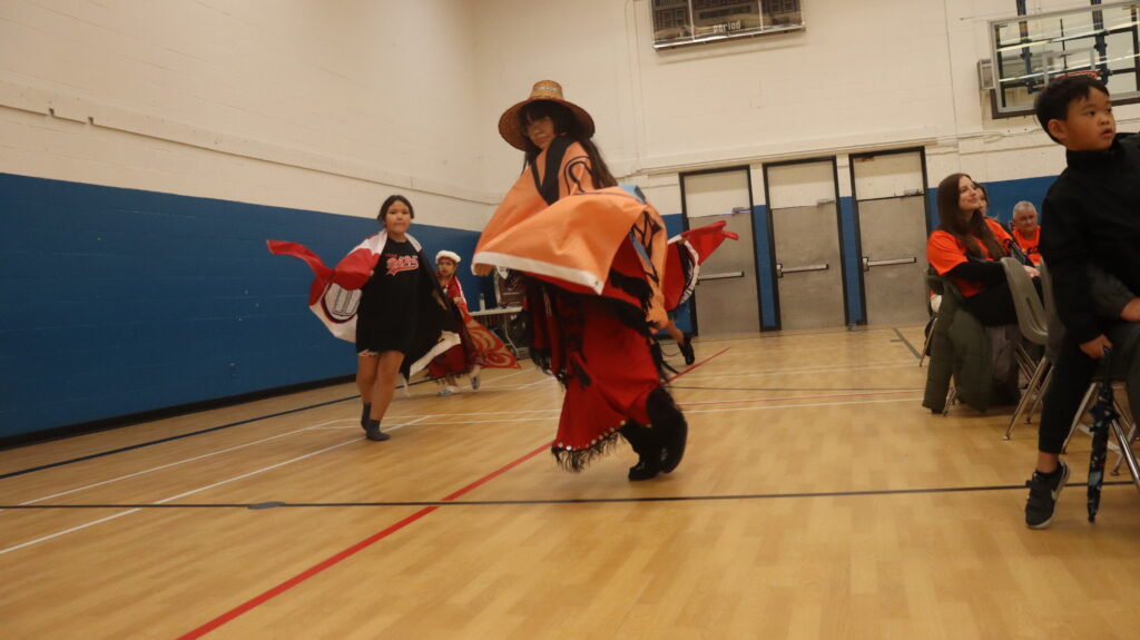 Nisga'a Dancers performing a traditional dance at the Jim Ciccone Civic Centre Sept. 29